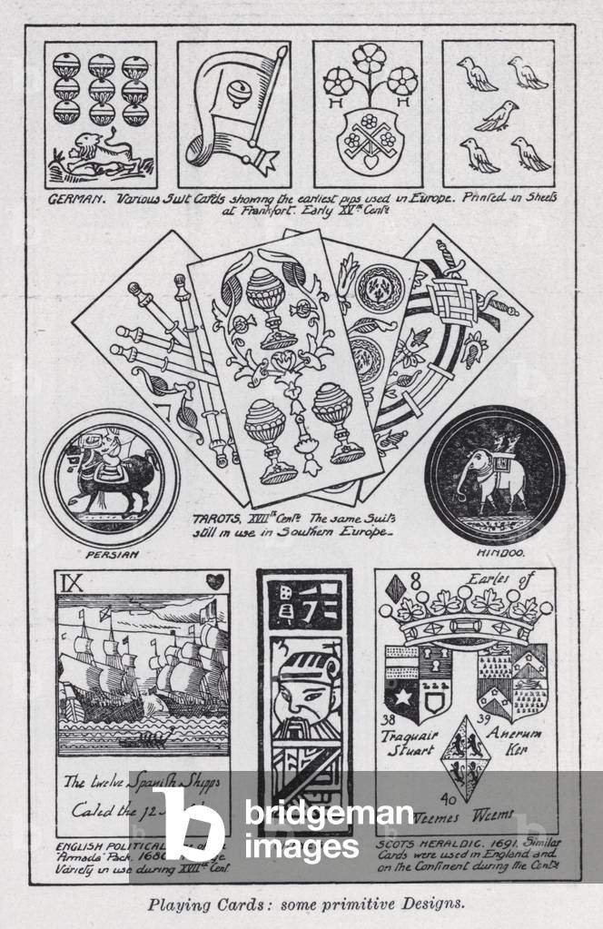 Playing cards, some primitive designs (litho)