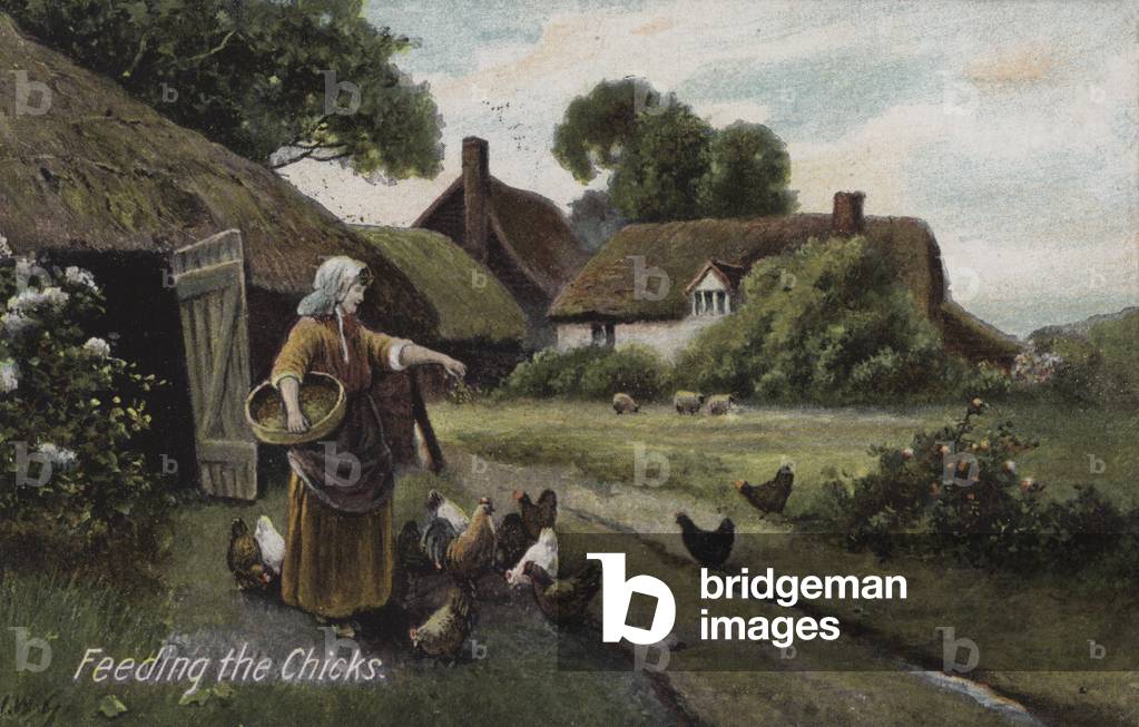 Feeding the Chicks (colour litho)