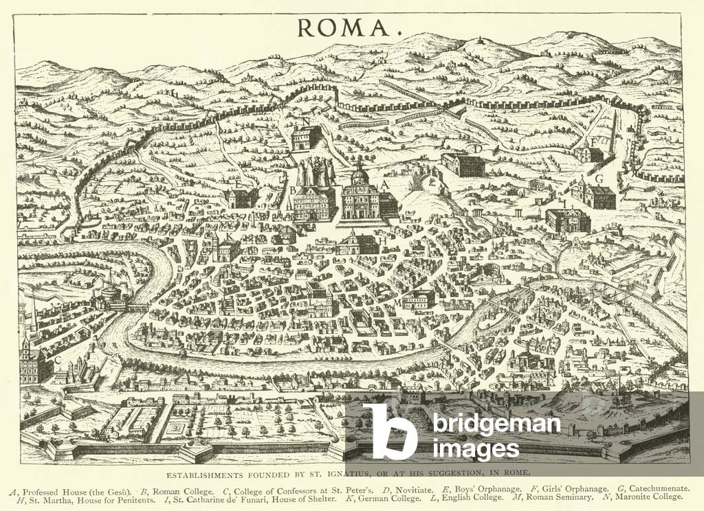 Establishments founded by St Ignatius, or at his suggestion, in Rome (engraving)