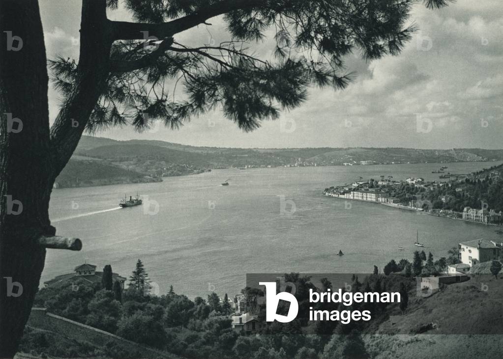 Istanbul: Bogazici, The Bosphorus (b/w photo)