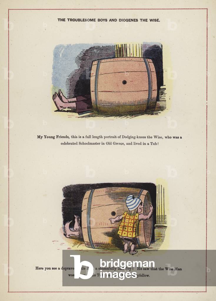 The troublesome boys and Diogenes the Wise (colour litho)