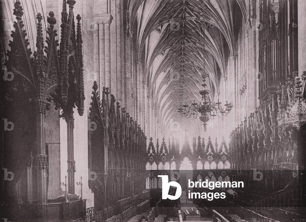Choir and Nave, looking West, Winchester Cathedral (b/w photo)