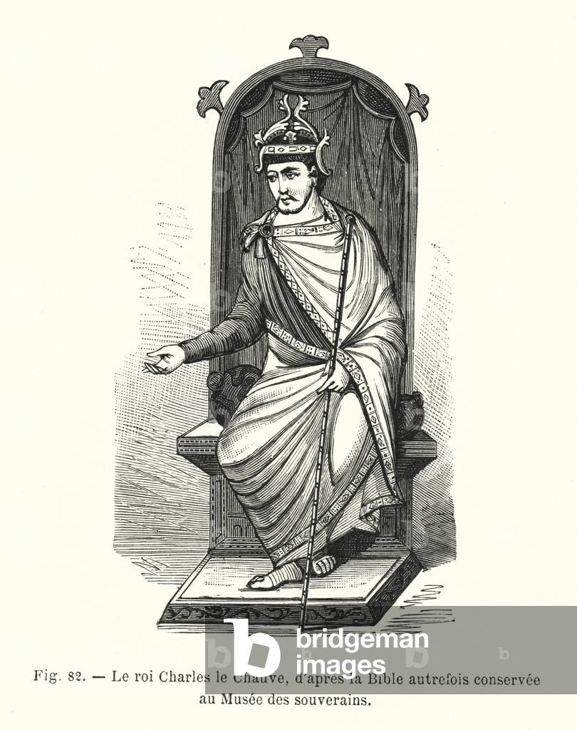 Le roi Chrles le Chauve, d'apres la Bible autrefois conservee au Musee des souverains (engraving)
