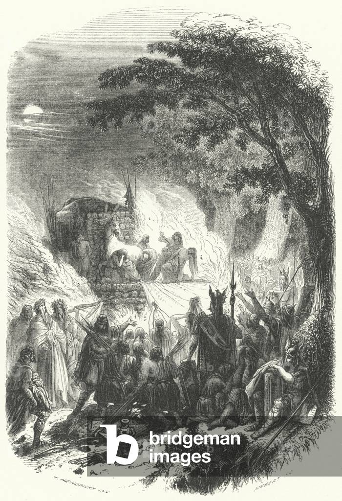 Funeral of an ancient Germanic chief (engraving)
