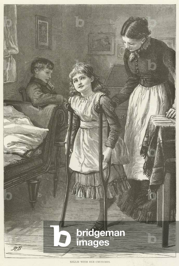 Nellie with her crutches (engraving)