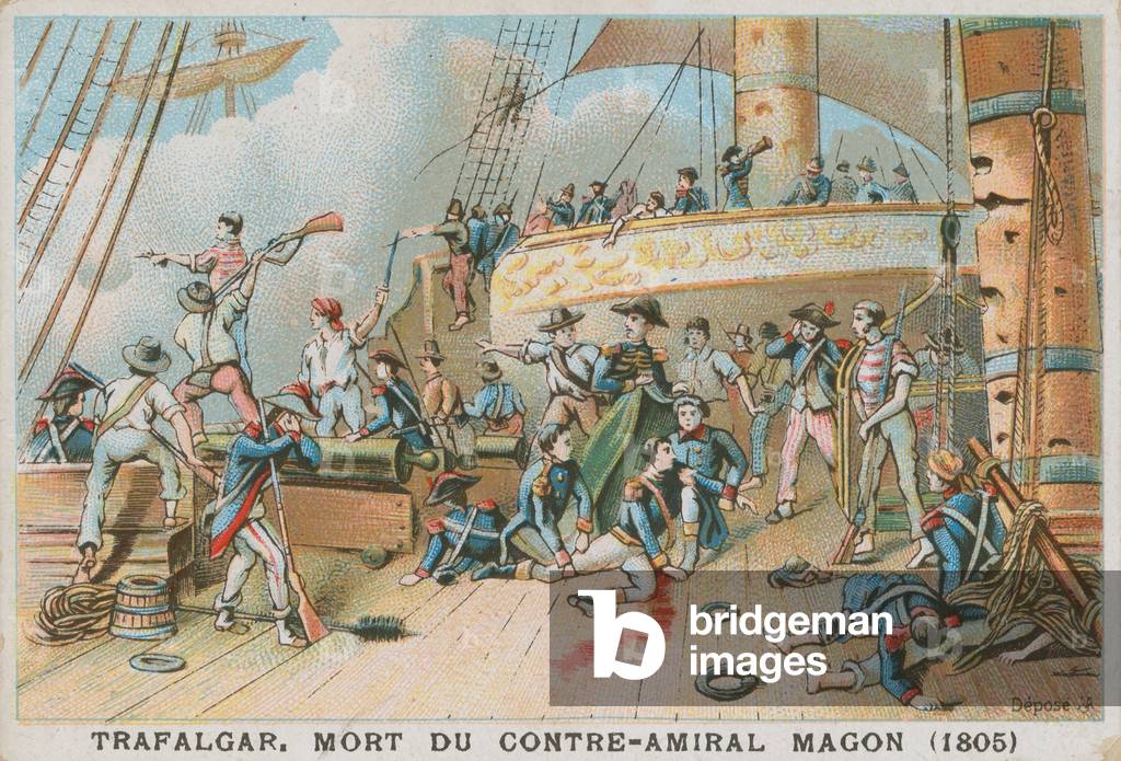 Death of the French Rear-Admiral Magon at the Battle of Trafalgar, 1805 (chromolitho)