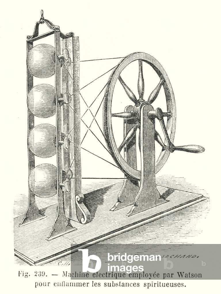 Machine electrique employee par Watson pour enflammer les substances spiritueuses (engraving)