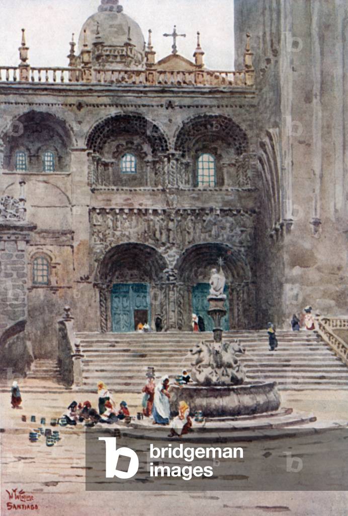 Santiago, South Door of the Cathedral (colour litho)