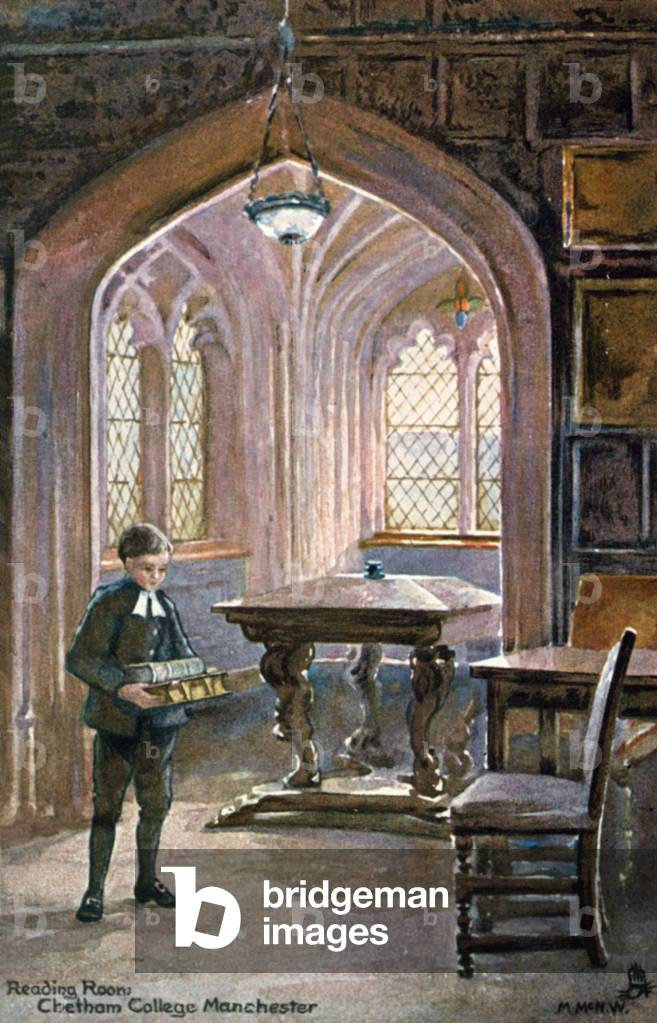 Reading Room, Chetham College, Manchester, England (colour litho)