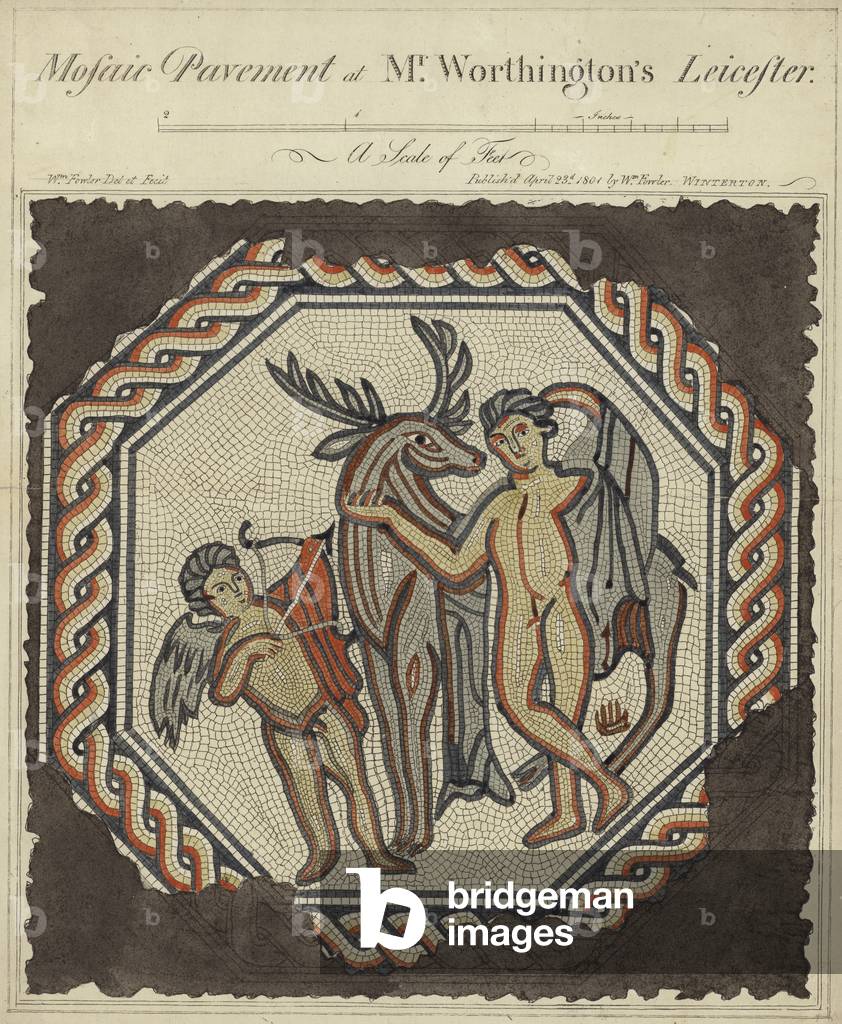 Mosaic pavement at Mr Worthington's Leicester (colour litho)