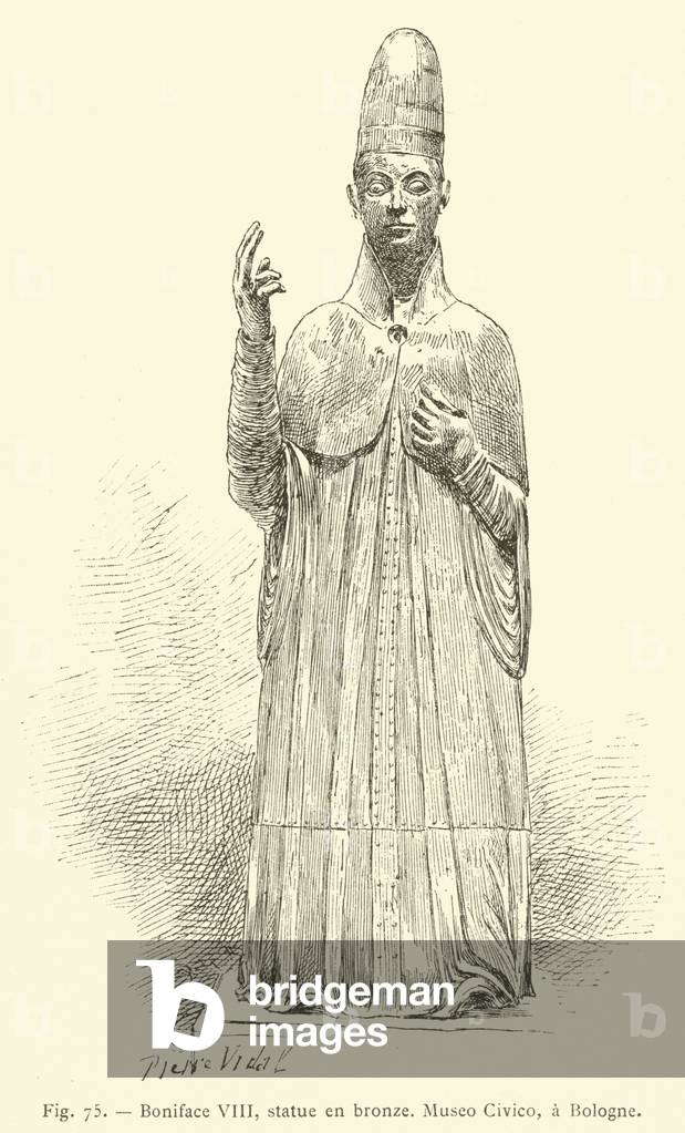 Boniface VIII, statue en bronze, Museo Civico, a Bologne (engraving)