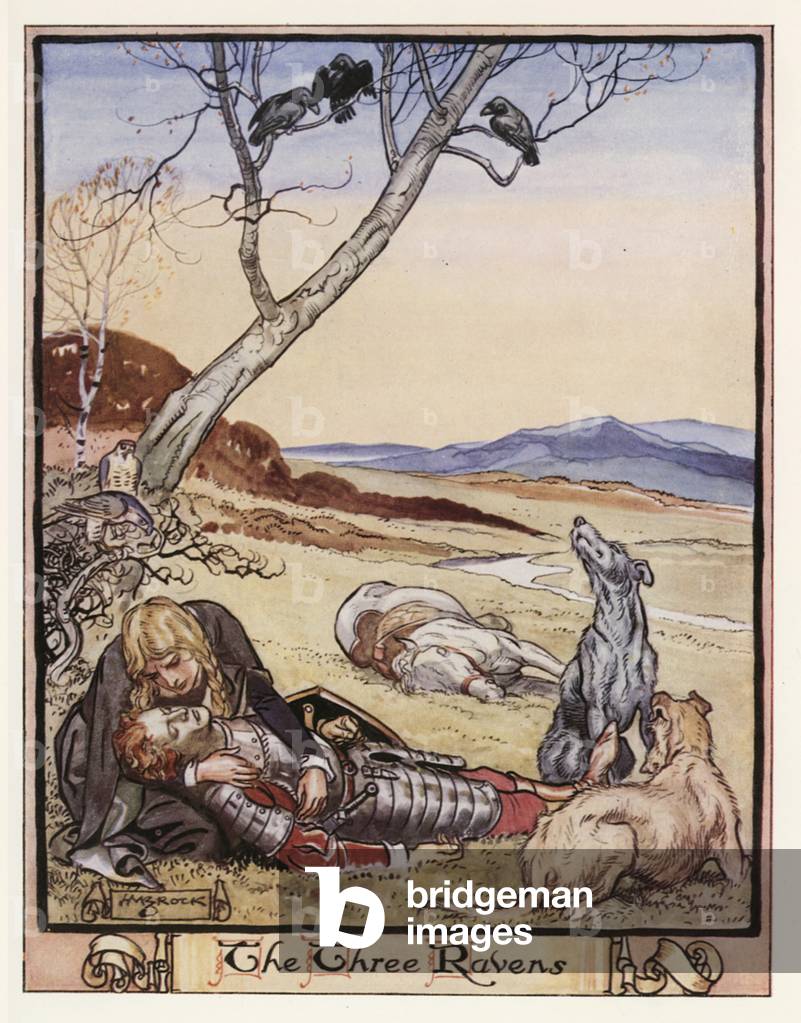 The Three Ravens (colour litho)