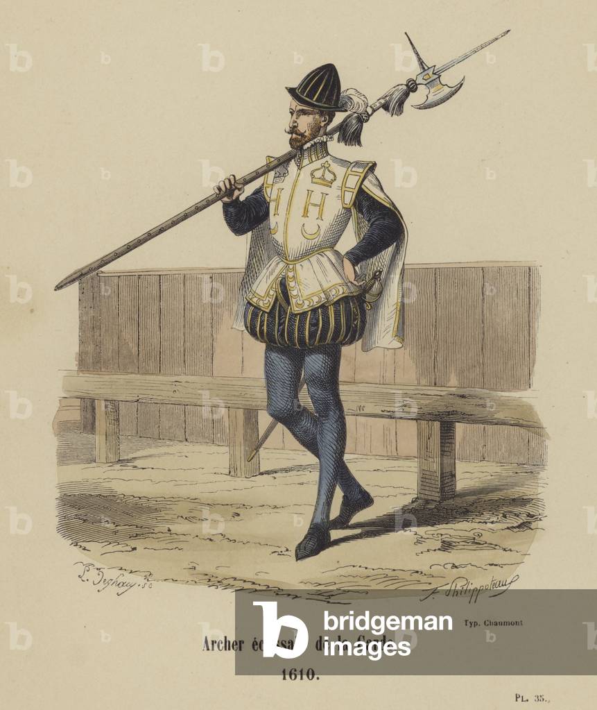 Archer ecossais de la Garde, 1610 (coloured engraving)