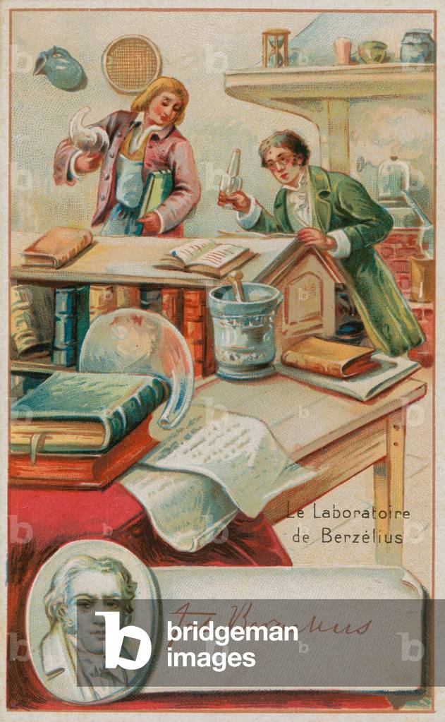 The laboratory of Swiss chemist Jons Jacob Berzelius (chromolitho)