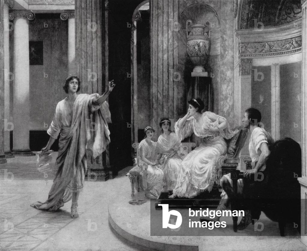 The Roman poet Virgil declaiming to the Empress Octavia his eleby on the death of her son, Marcellus (litho)