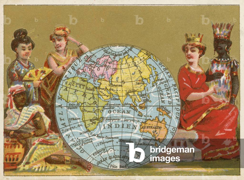 Globe - 19th century French trade card (chromolitho)