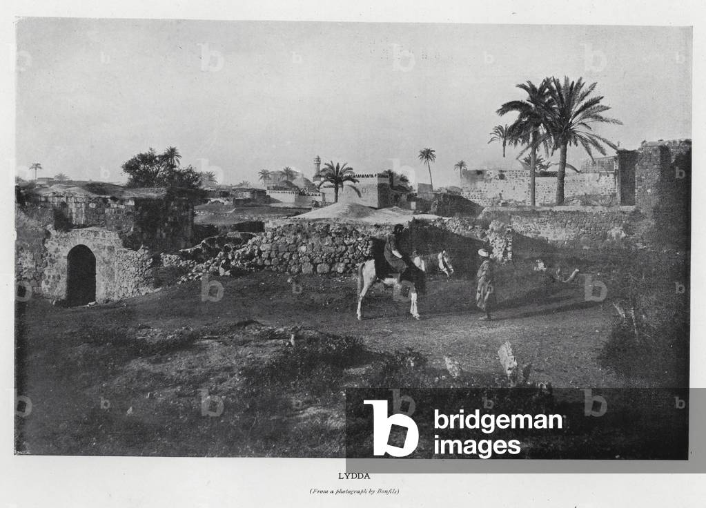 View of the city of Lydda (Lod) in the Holy Land (b/w photo)