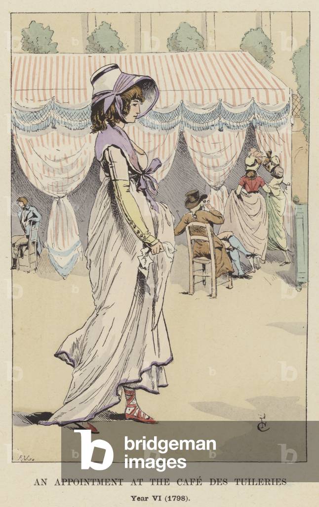An Appointment at the Cafe des Tuileries, Year VI, 1798 (colour litho)