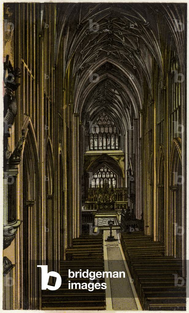 St Mary's Redcliff, Interior (colour litho)
