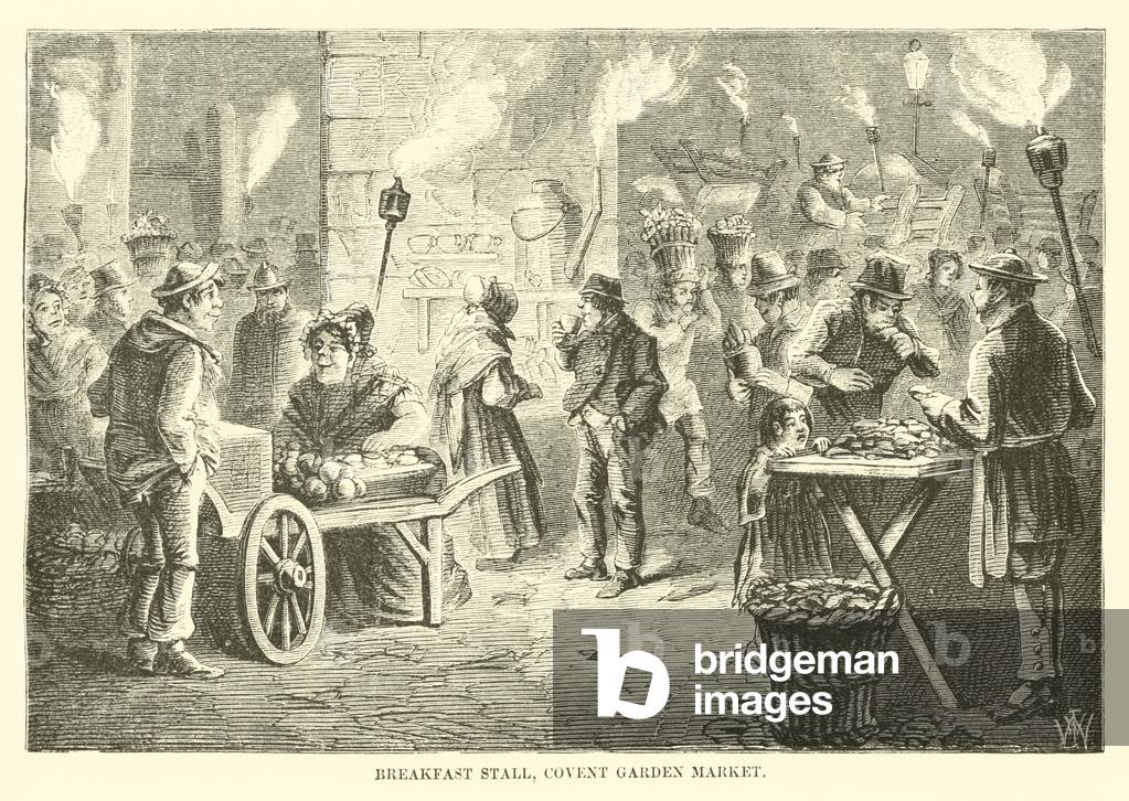 Breakfast stall, Covent Garden Market (engraving)
