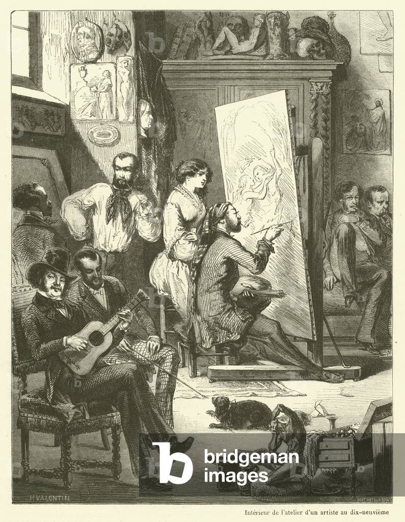 Interieur de l'atelier d'un artiste au dix-neuvieme siecle (engraving)