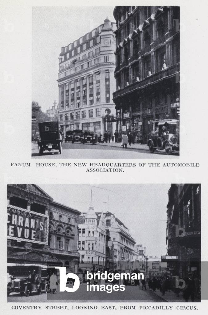 Fanum House, the new Headquarters of the Automobile Association; Coventry Street, looking east, from Piccadilly Circus (b/w photo)