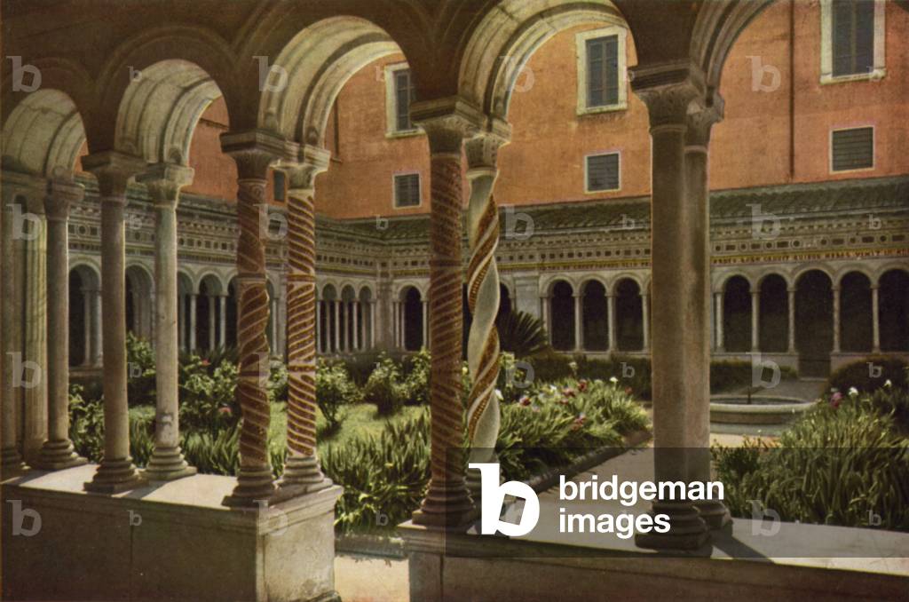 S Paolo-fuori-le-Mura, Chiostro, veduta generale, St Paul outside the Walls, General view of the Cloisters (colour photo)