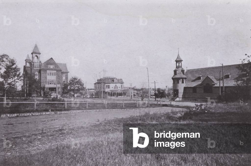 Old Orchard Beach, Maine: Town Hall and Public Library; Post office; St Margaret's RC Church (b/w photo)
