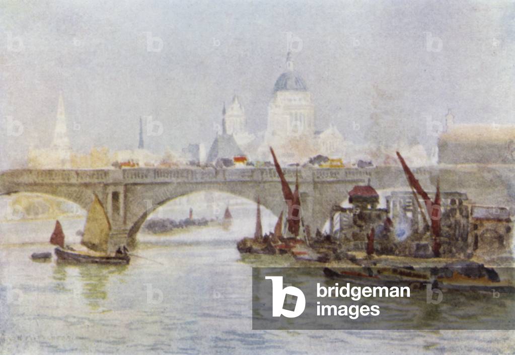 South End of Waterloo Bridge (colour litho)