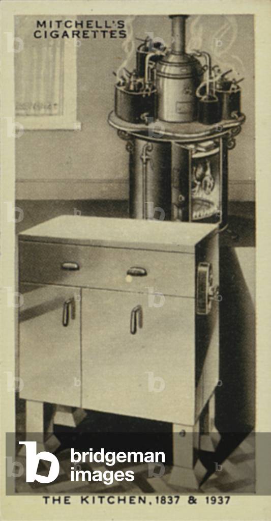 Wonderful Century, 1837-1937: The Kitchen, Early Gas Stove, Modern Gas Cooker (litho)