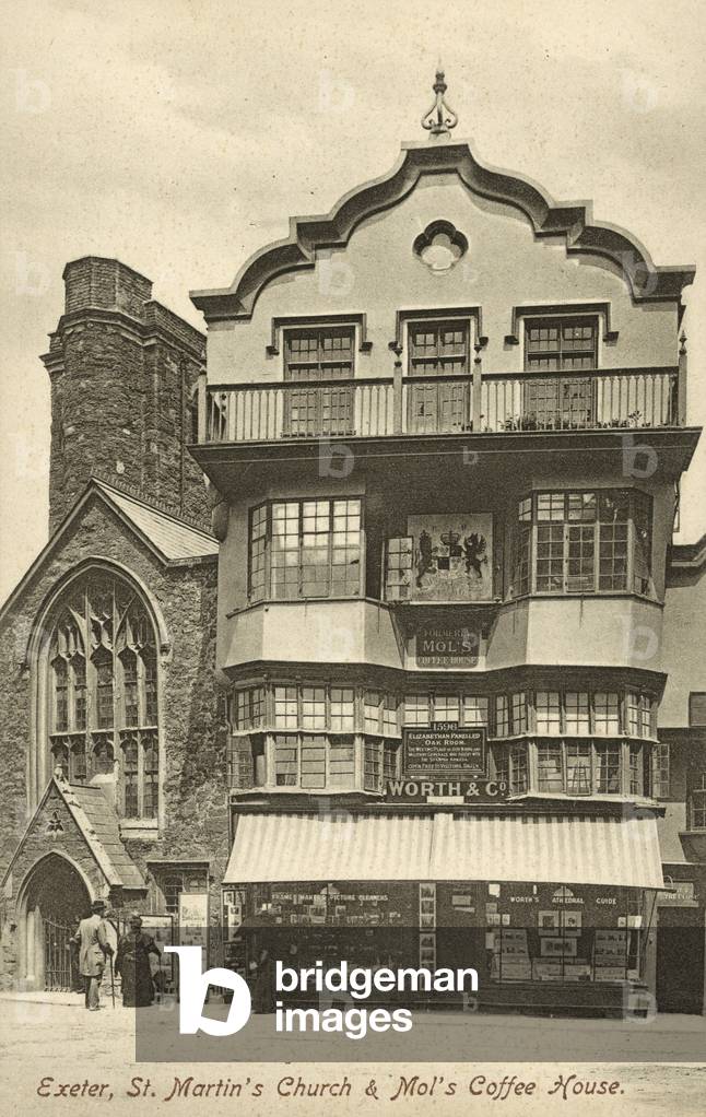 St Martin's Church and Mol's Coffee House, Exeter (b/w photo)