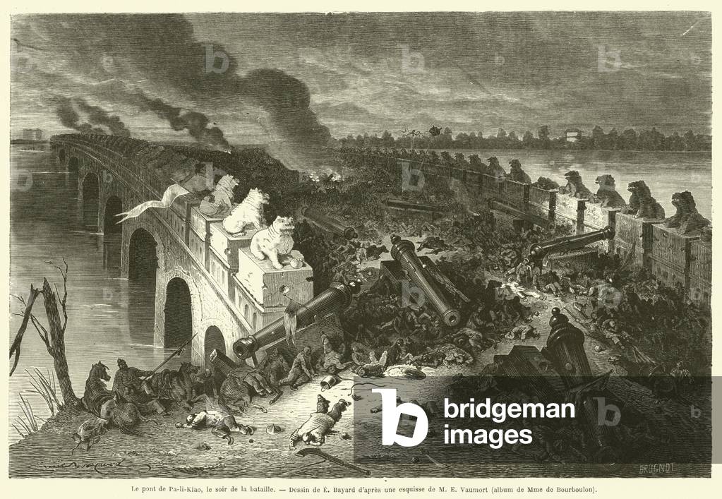 Le pont de Pa-li-Kiao, le soir de la bataille (engraving)