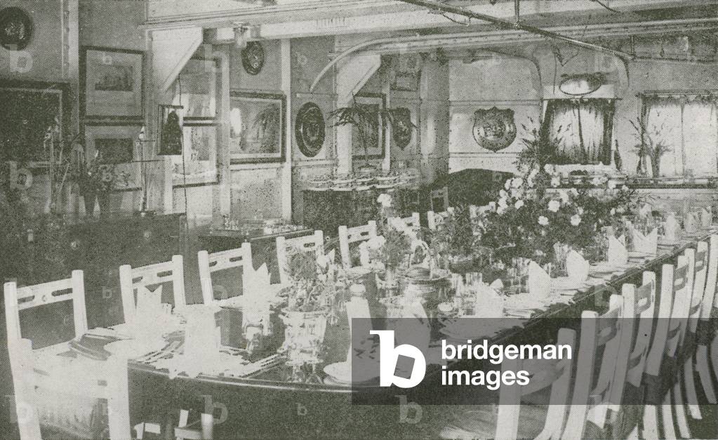 Admiral's cabin on board the British battleship HMS Queen Elizabeth, where the Germans signed the surrender of their fleet at the end of the First World War (b/w photo)