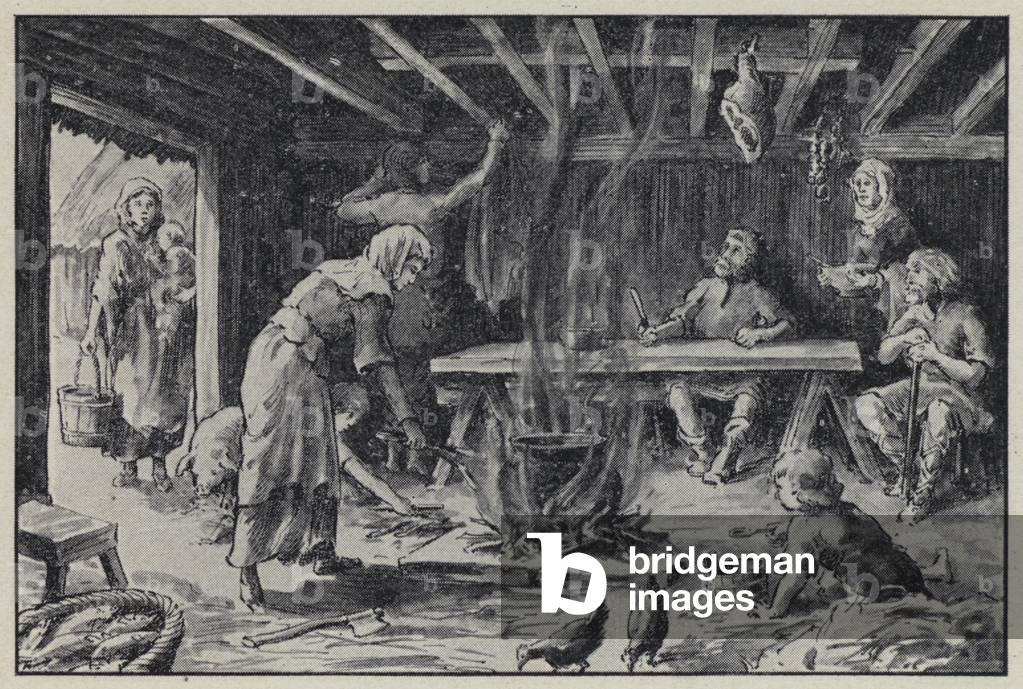 Interior of Home in Saxon Village (litho)