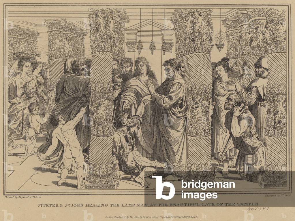 St Peter and St John healing the Lame Man, at the Beautiful Gate of the Temple, Acts (engraving)