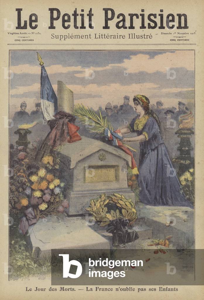All Souls' Day: France never forgets her children (colour litho)