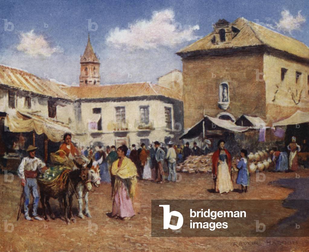 Malaga, A Market (colour litho)