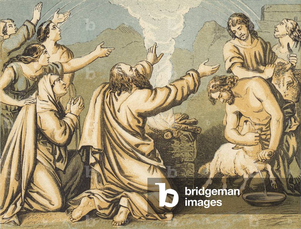 Noah's Sacrifice (coloured engraving)