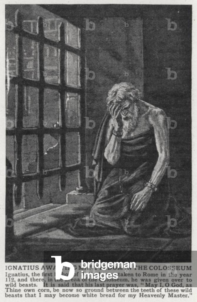 Ignatius awaiting martyrdom in the Colosseum (litho)