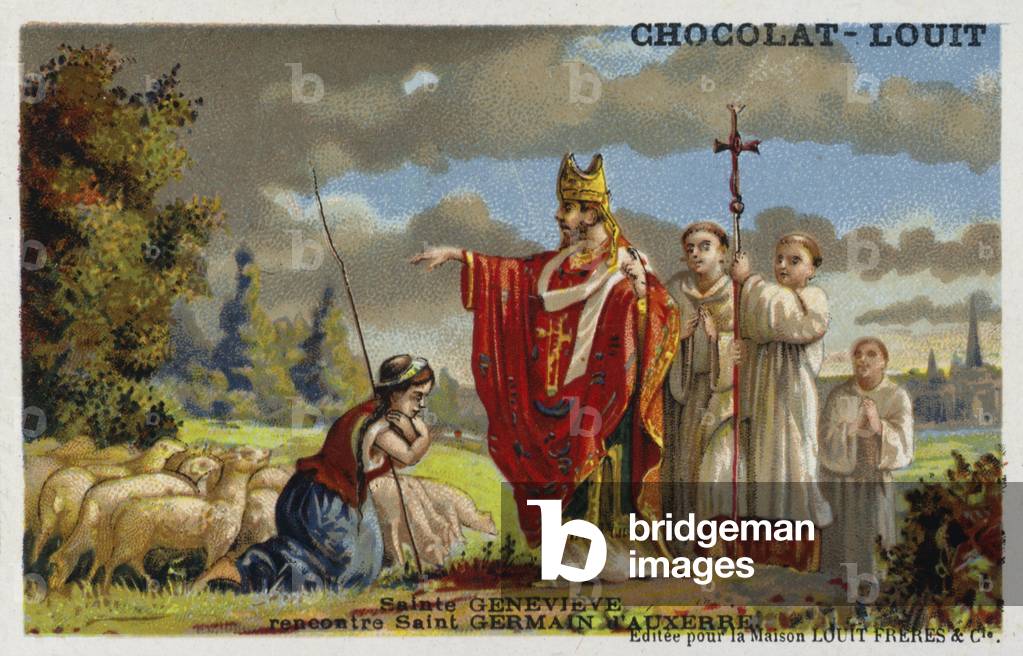 St Genevieve meeting St Germanus of Auxerre, 429 (chromolitho)