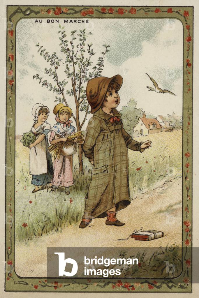 Child watching a bird (chromolitho)