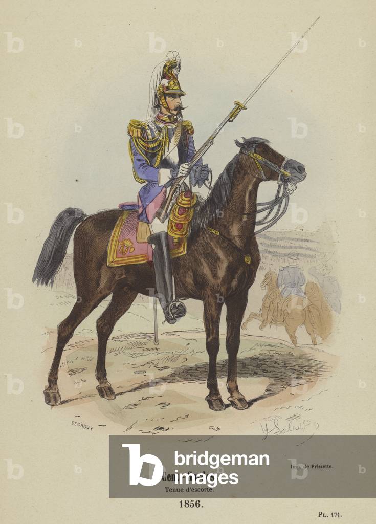 Cent-Gardes, Tenue d'escorte, 1856 (coloured engraving)