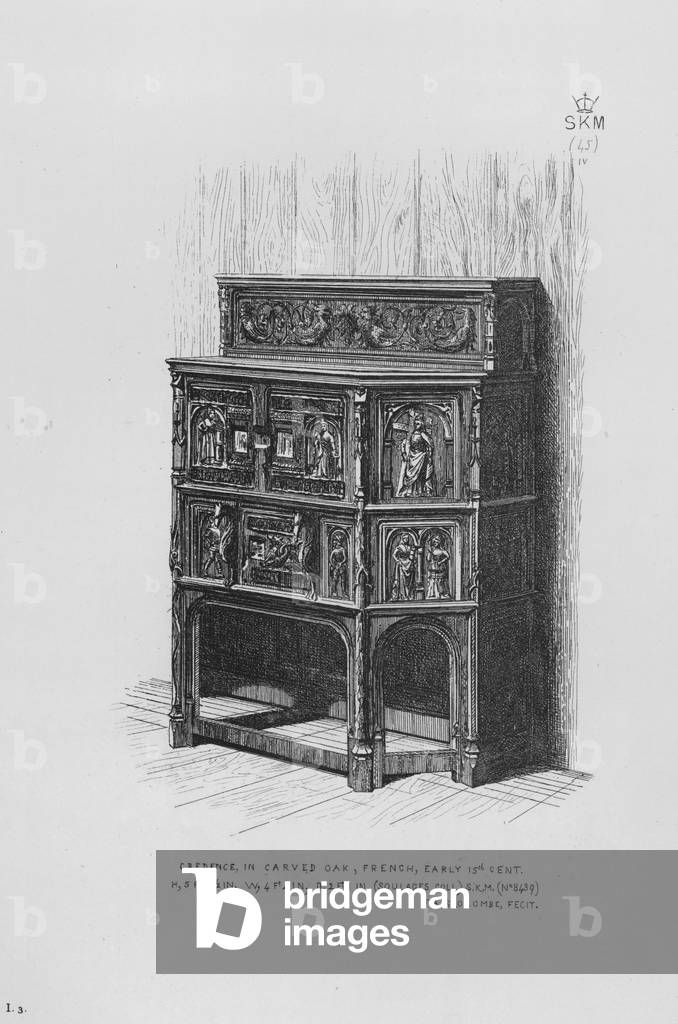 Victoria And Albert Museum: Credence, in carved oak, French, early 15th century (engraving)