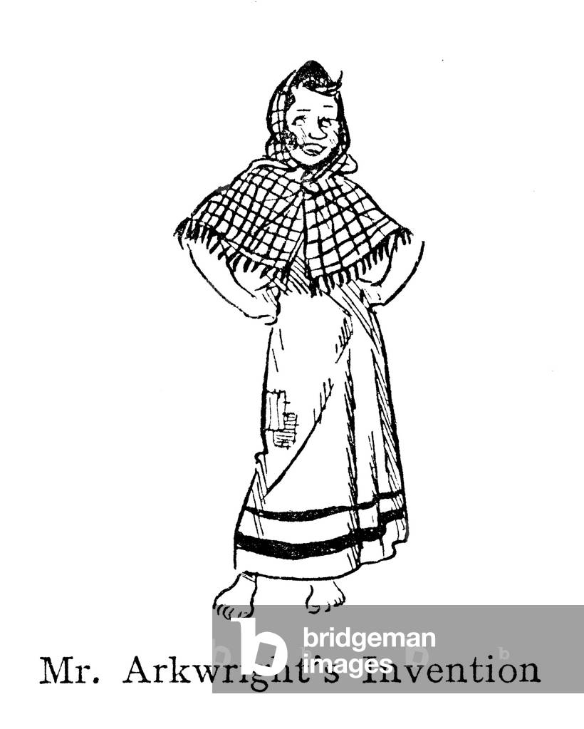 Spinning Jenny, unmarried textile working girl, Mr Arkwright's Invention (lithograph)