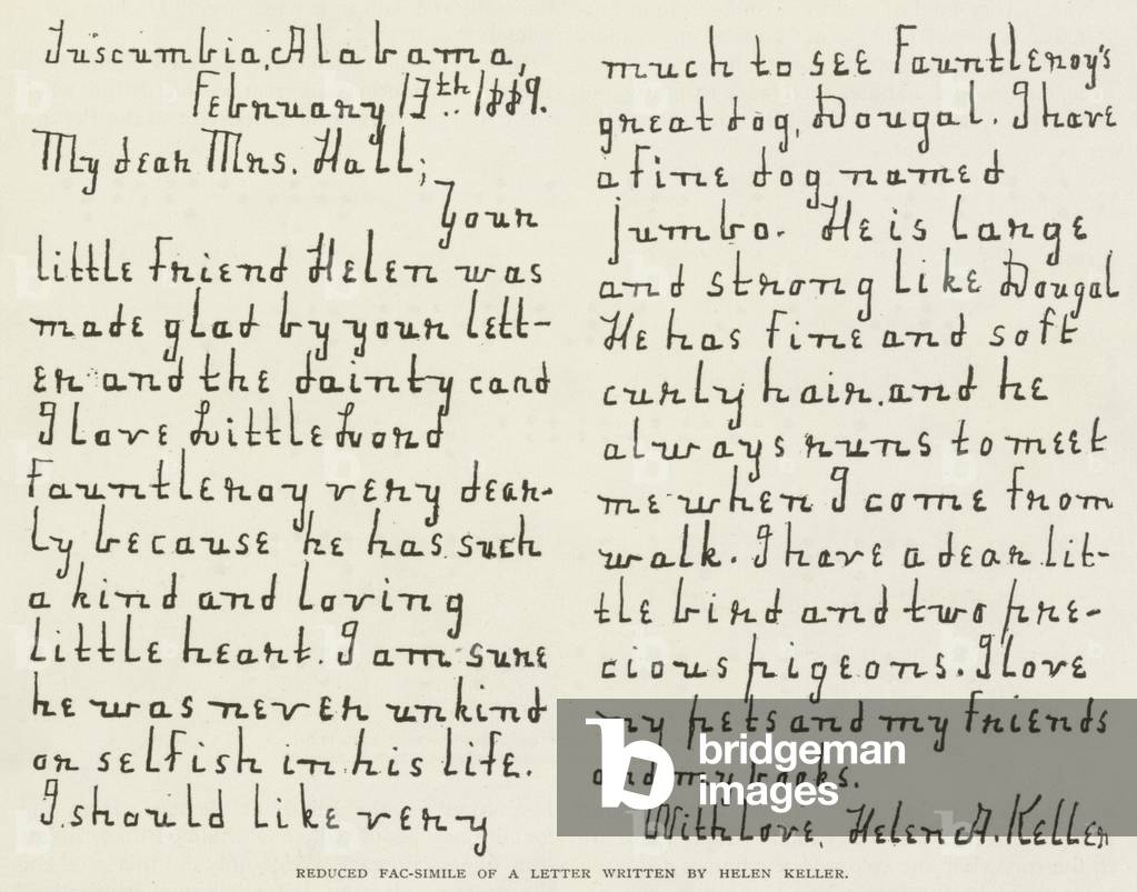 Reduced fac-simile of a letter written by Helen Keller (litho)
