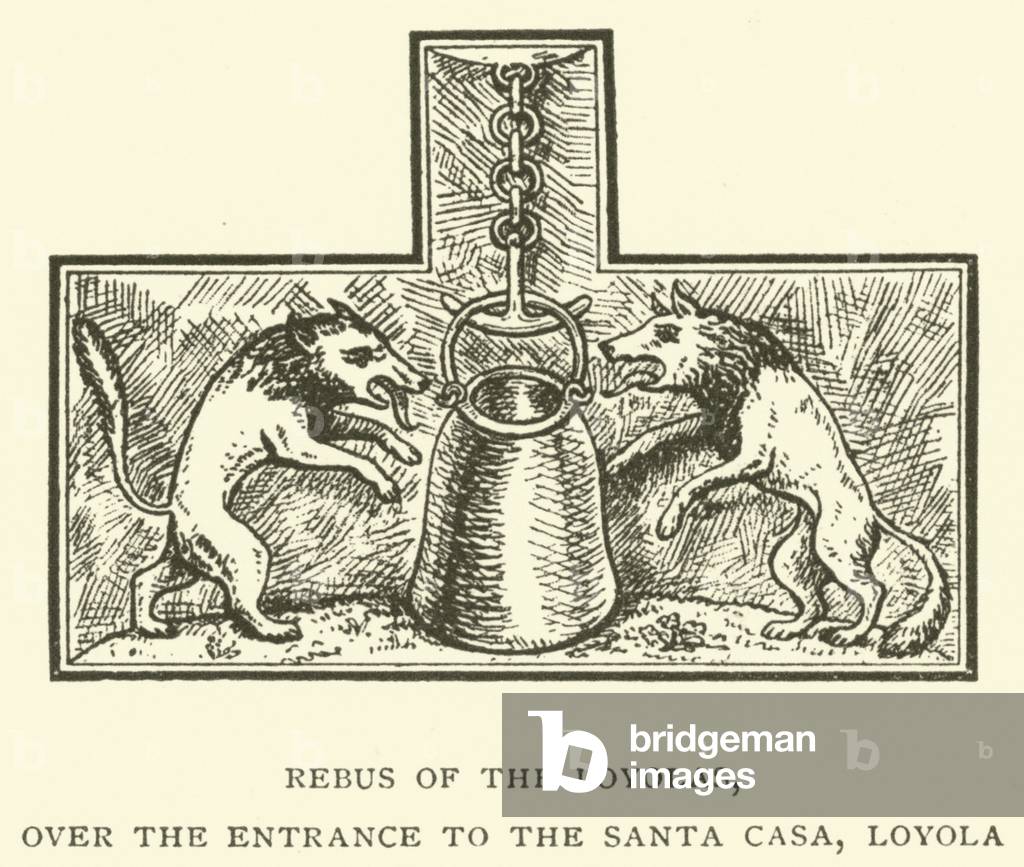 Rebus of the Loyolas, over the entrance to the Santa Casa, Loyola (engraving)