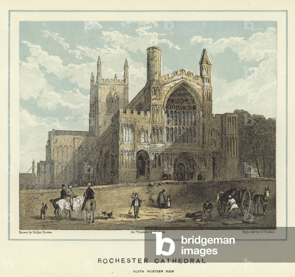 Rochester Cathedral, north western view (colour litho)