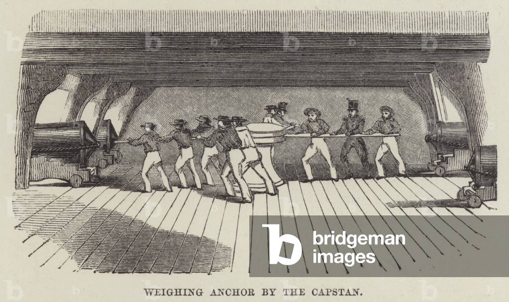 Weighing anchor by the capstan (engraving)