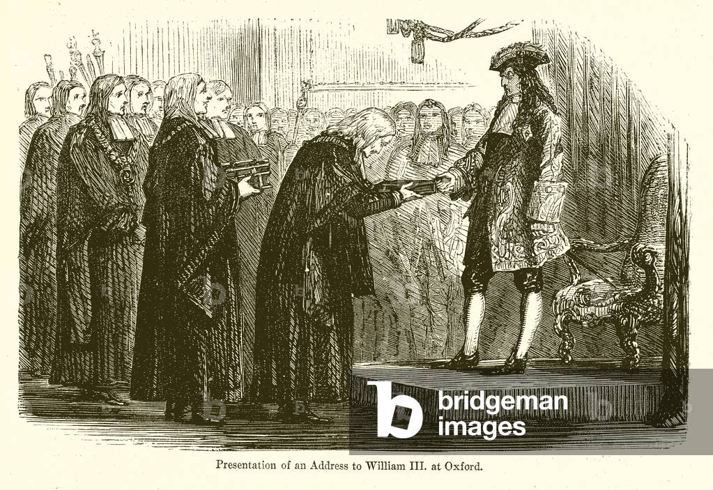 Presentation of an address to William III. at Oxford (engraving)