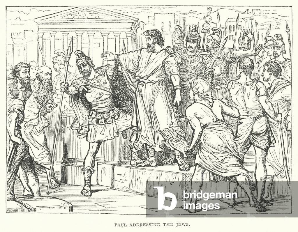 Paul addressing the Jews (engraving)